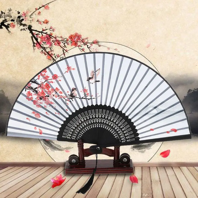 Chinese Folding Hand Held Fan Japanese Cherry Blossom Design Bamboo Wedding Party Decor Gift E65B
