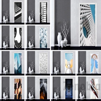 

Geometric Architecture Abstract Door Stickers Waterproof HD Printing Self-adhesive Mural Door Stickers Decorative Home Design