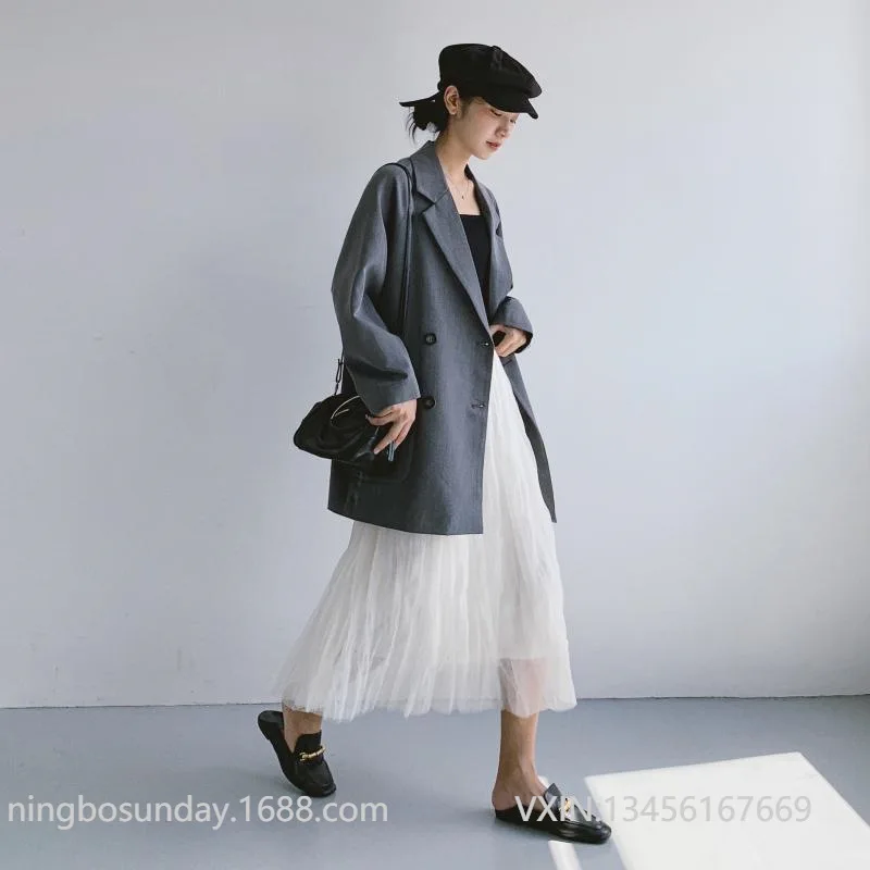 

With Shirt Knock Nice Cool Little Sister Double Row Two-Button Large Pocket Fold-down Collar Suit Jacket Women's