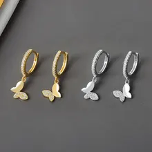 

2022 New Simple Design 925 Sterling Silver Butterfly Hoop Earrings for Women Shiny CZ Gold Silver Jewelry Gifts
