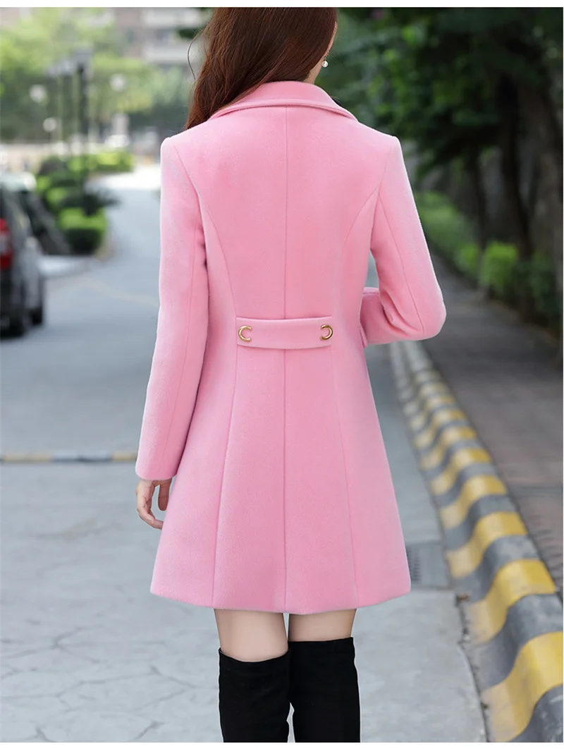 2022 New Autumn Winter Woolen Coat Female Medium Length  Large Size Women Woolen Jacket Slim Lady Clothing Women's Coats Overcoa black parka