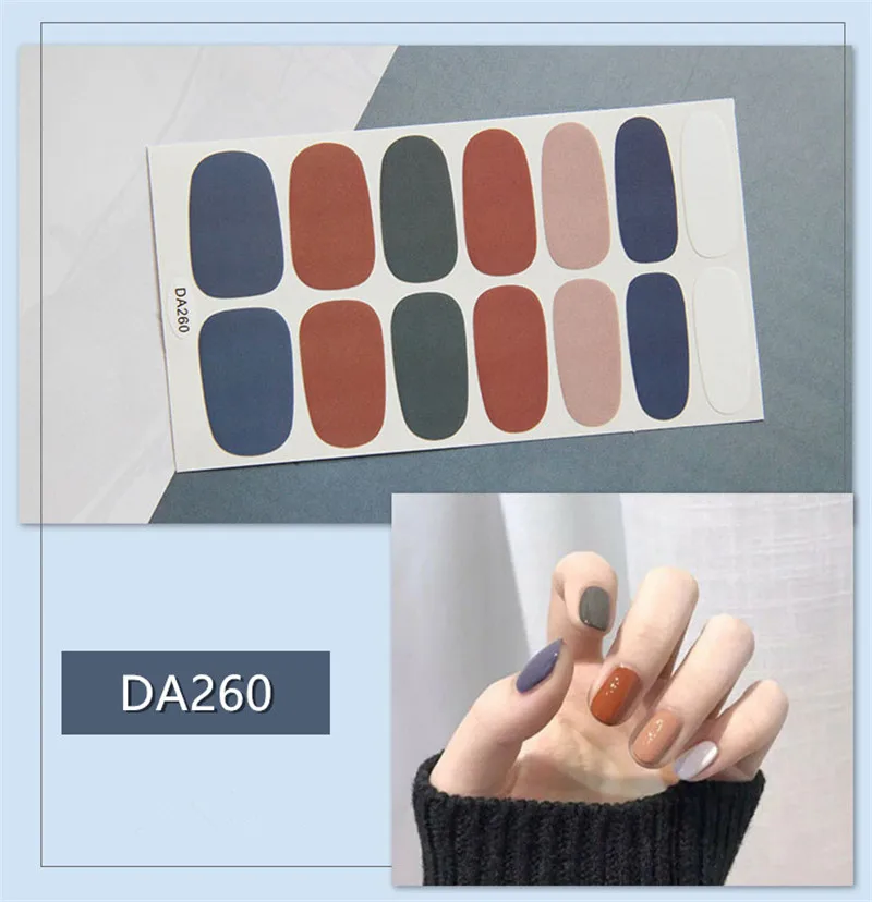 1 лист полное покрытие обертывания ногтей наклейки-лак полоски простые украшения для ногтей цветок смешанный дизайн блестящая пудра маникюрные советы - Цвет: DA260
