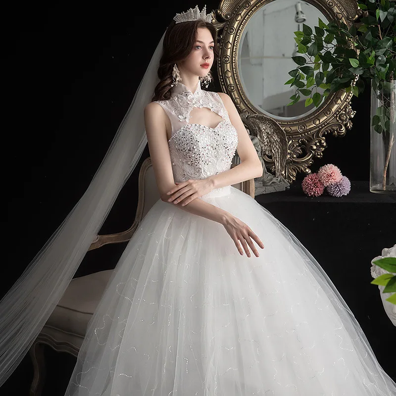

Vestido Cocktail 2020 New Autumn And Spring Korean Simple Bride Show Thin Stand Collar Chinese Style Shoulder Wedding Dress H60