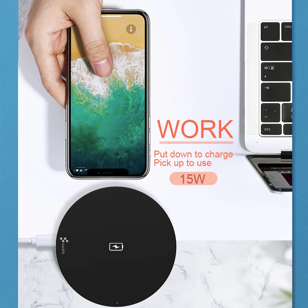 Swalle 15 вт Qi беспроводное зарядное устройство для iPhone 11 XR 8 Plus беспроводной зарядный коврик для samsung S9 S10+ Note 9 10 зарядное устройство для мобильного телефона
