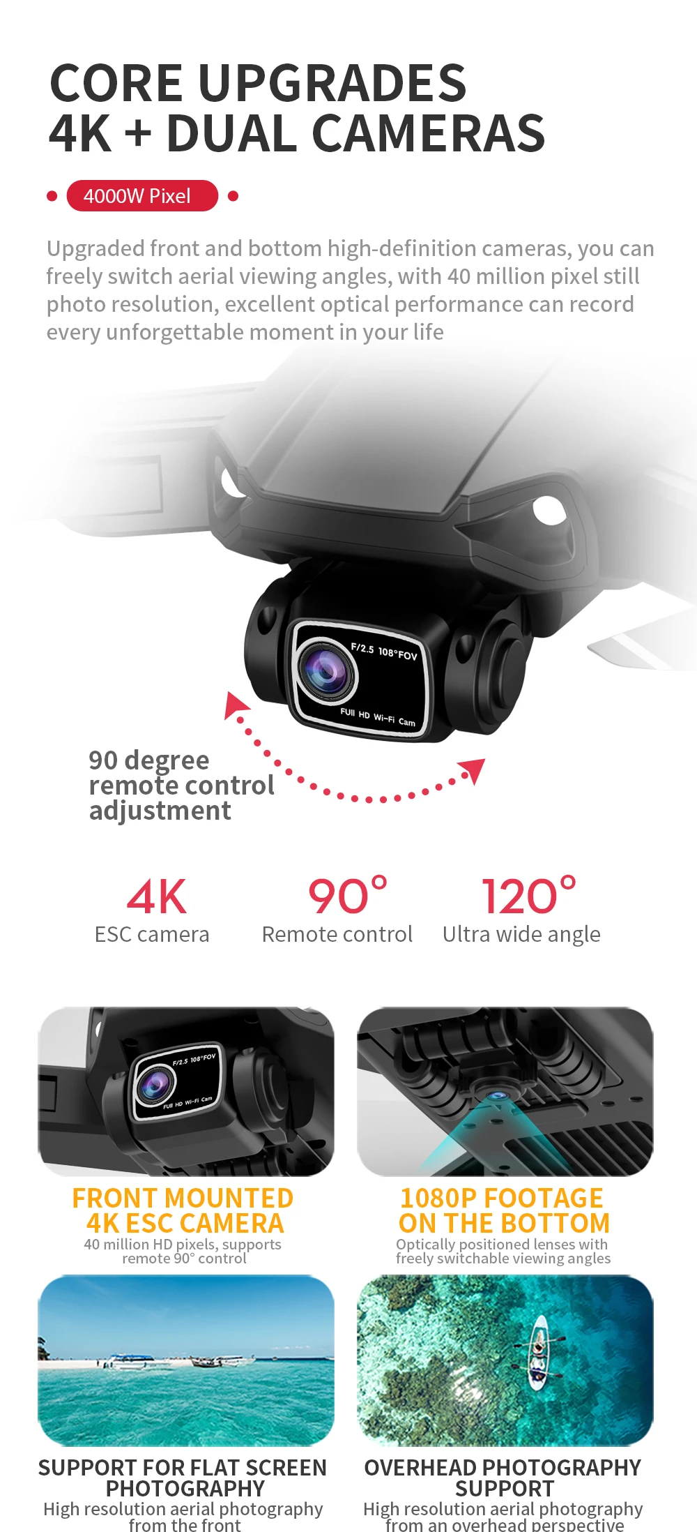 L900 Pro SE MAX Drone, 4K DUAL CAMERAS 4OOOW Pixel Upgraded front and bottom high-de