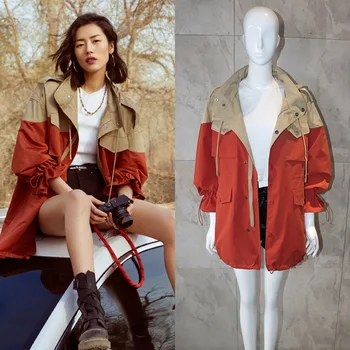 

early spring 2020 new arrival casual outerwear red long trench for outdoor for woman lady with hat