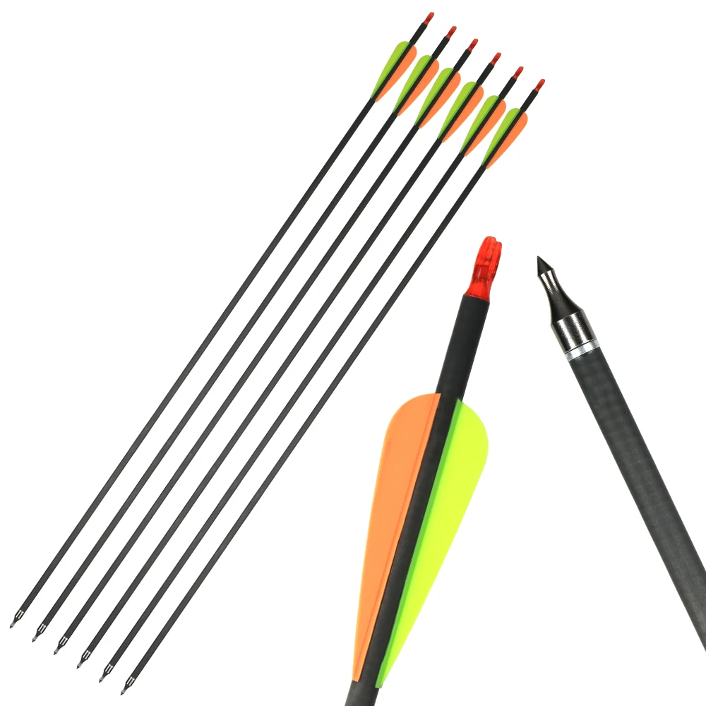 

6pcs Archery Carbon Arrows 31inch Spine 400 Shooting Hunting Arrow for Compound/Recurve Bow with Practice Arrow Heads Broadheads
