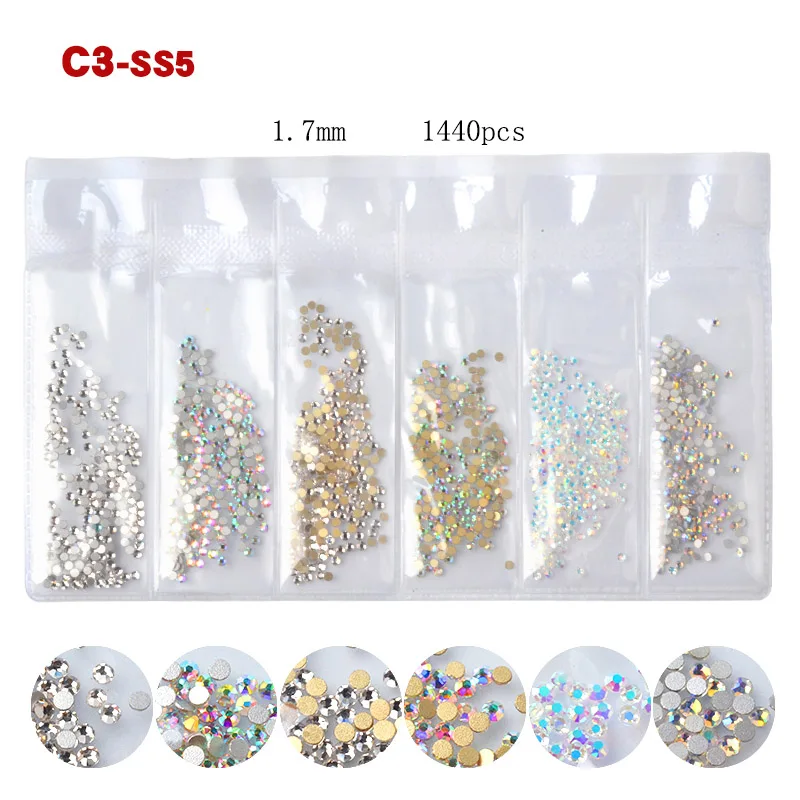 1 упаковка SS3-SS20 горный хрусталь кристалл Ab 3D дизайн ногтей драгоценные камни прозрачный с плоским основанием, не патч алмаз - Цвет: C3-SS5  1440pcs