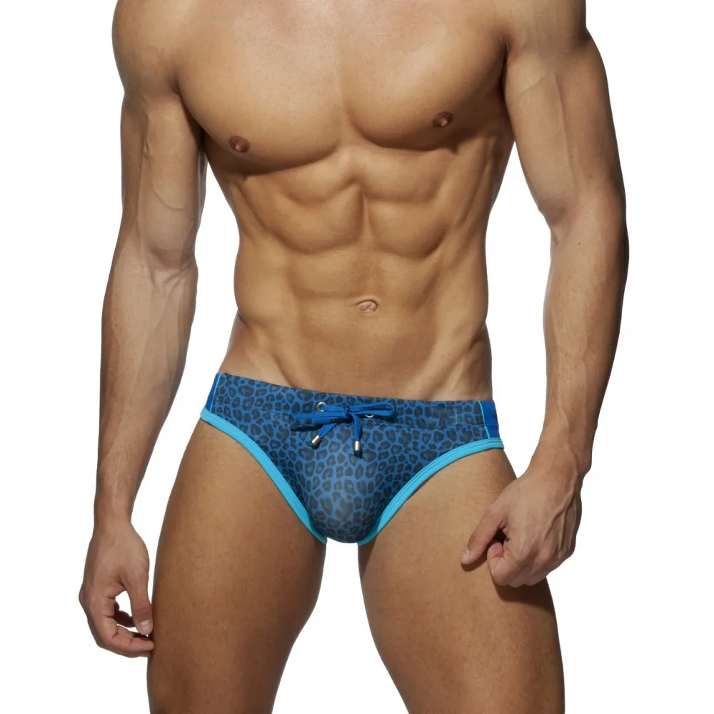 2021 New Men Swimwear Leopard Print Swimming Trunks Sexy Gay Swimsuit Beachwear Push Pad Briefs Bathing Maillot De Bain Homme | Спорт и