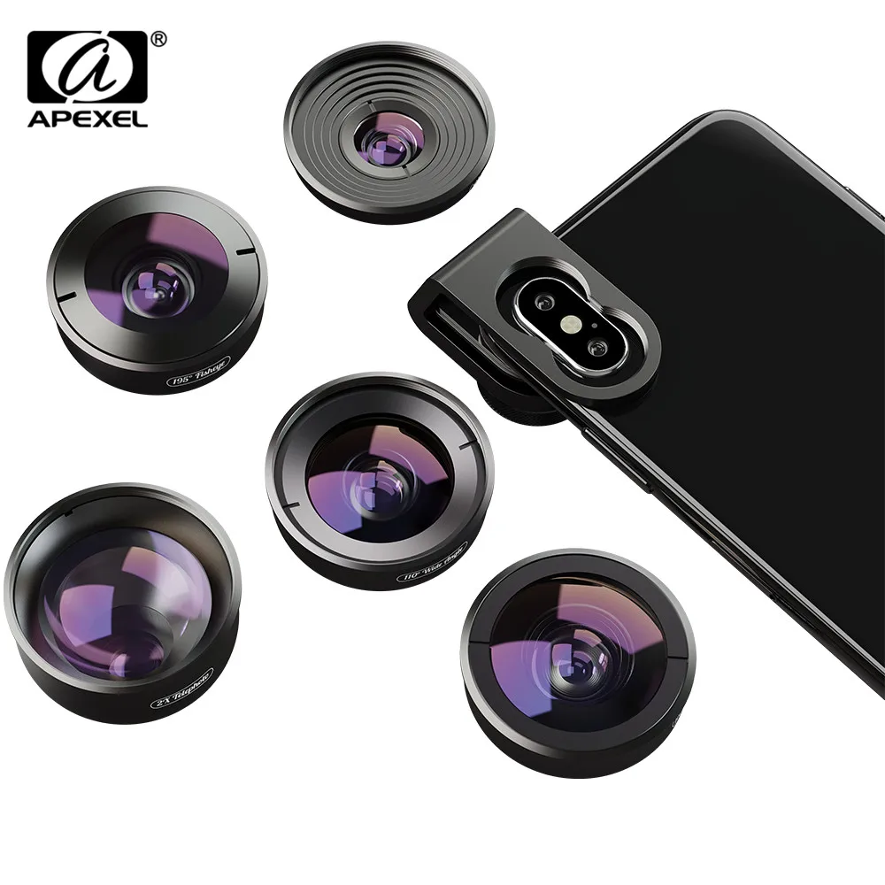 APEXEL 30 шт./лот одна коробка 5 в 1 мобильный телефон комплект линз HD рыбий глаз супер