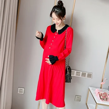 

Pregnant women's autumn and winter thickened sweater dress was thin, regular loose casual knitted autumn and winter base
