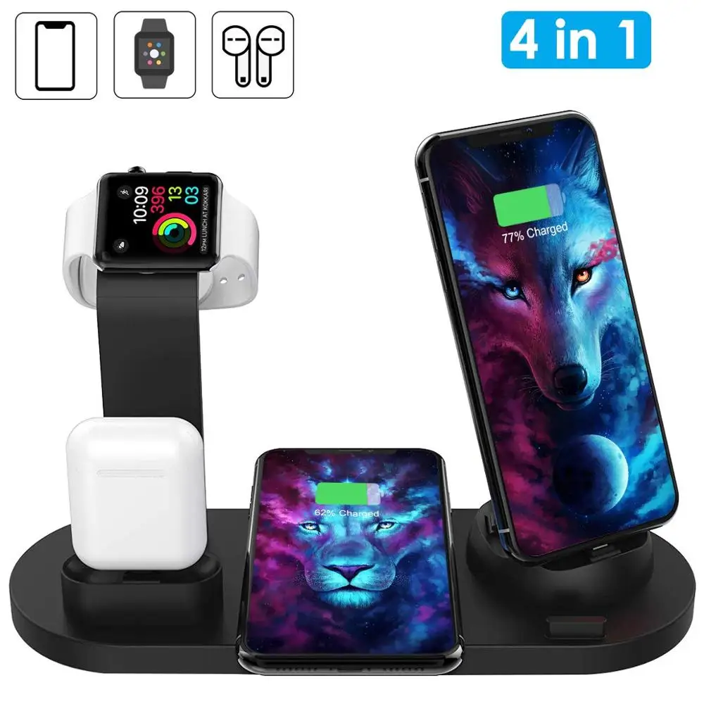

4 in 1 Wireless Charging Stand for Apple Watch and Airpods Qi Fast Wireless Charging Dock Compatible For iPhone 11/11 Pro Max