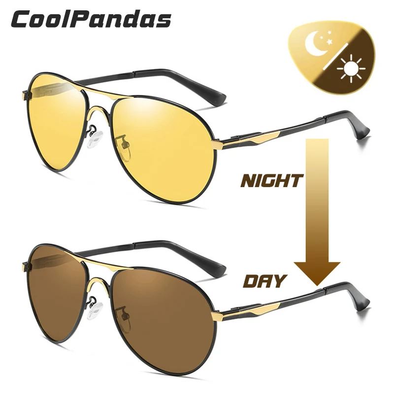 CoolPandas, высокое качество, авиационные мужские солнцезащитные очки, поляризационные, для вождения, фотохромные, для дня, ночного видения, очки пилота, очки для женщин, UV400