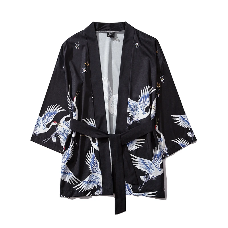 Bebovizi Japanese Style Crane Kimono Tokyo Streetwear Haori Men Women Cardigan Japan Robe Girl Fashion Traditional Asian Clothes