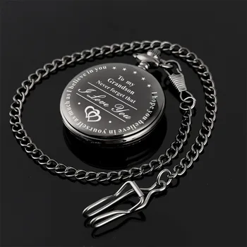 

Engraved Customized To Grandson from grandparents Theme black Pocket Watch for boys Fob Watches for Best Gift Drop shipping