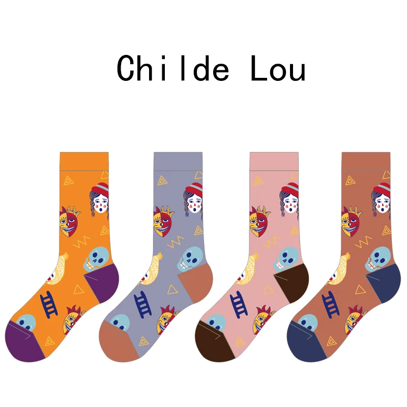 LOUGONGZI graphic socks funny sox creative happy color art pattern cotton fashion geometric hosiery novelty patterned sandal