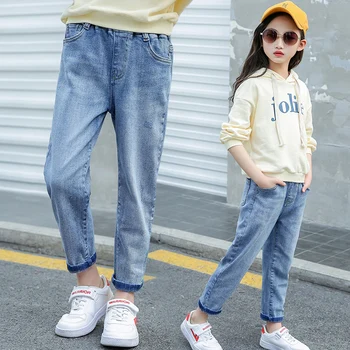 

Loose Baby Girls Denim Pants New Casual Toddler Kids Clothes Outfits Fashion Comfort Solid Girls Jeans Vestidos 6 8 10 12 Years
