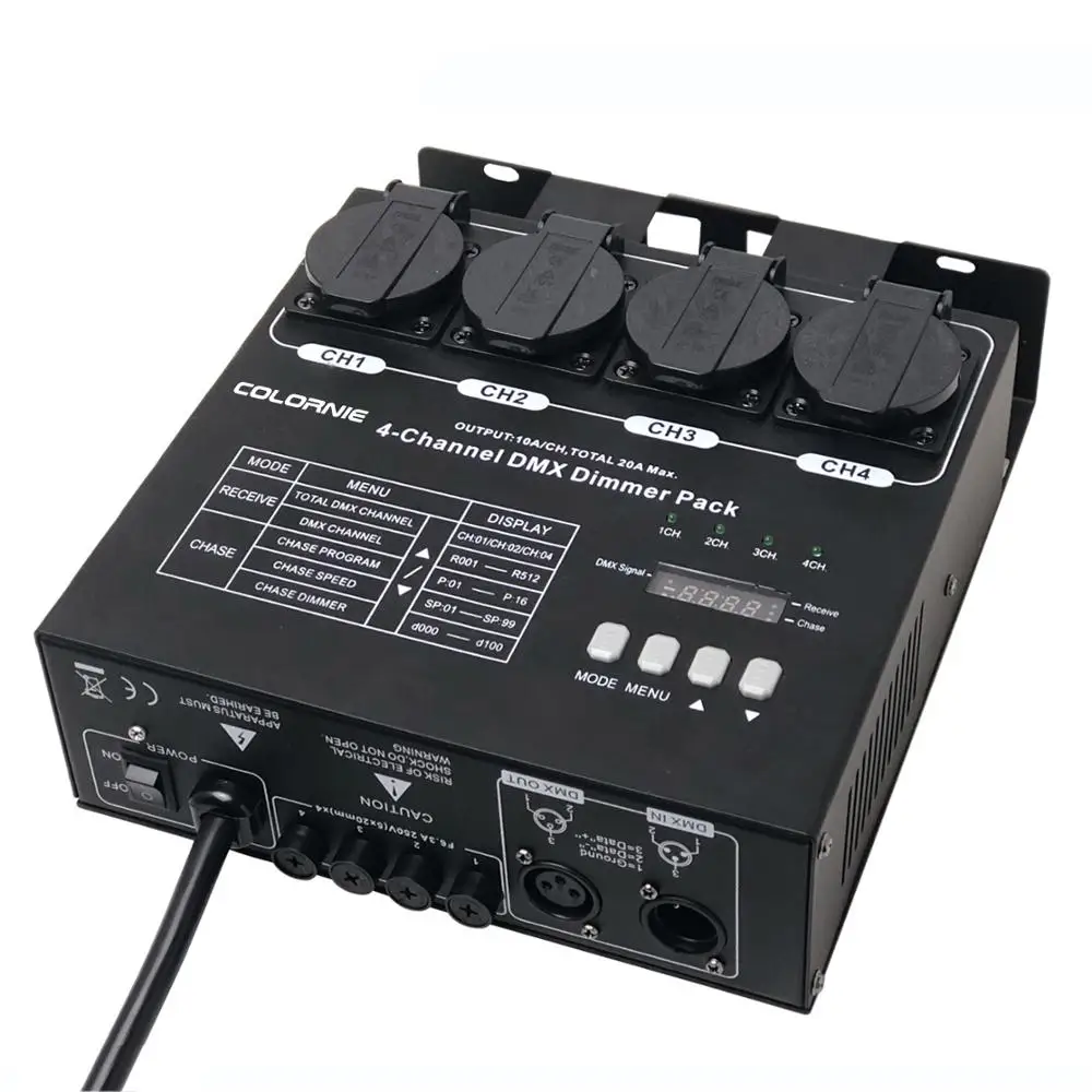 DMX Dimmer Rear Controller Pack 4 Channels 1kw Switch Pack Auto/DMX 512 Light Dimming Mode For Stage Light Effect Fixture
