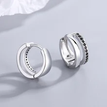 New Fashion Geometric Two Row Hoop Earrings For Women Cool Black Zircon Stone Female Trendy Earring Accessory Jewelry Best Gifts