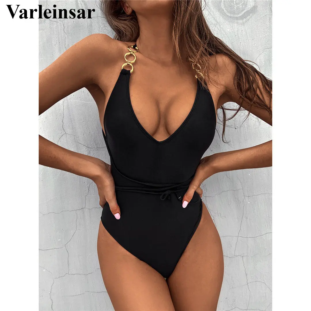 One-Piece Swimsuit Monokini Sexy New Wrap Around Women V2778 Padded Backless Female Lady
