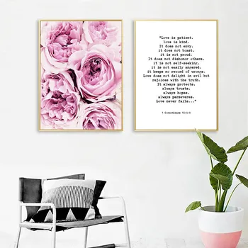 

Scandinavian Art Flower Canvas Poster Pink Peony Floral Print Motivational Painting Nordic Wall Picture Living Room Decoration