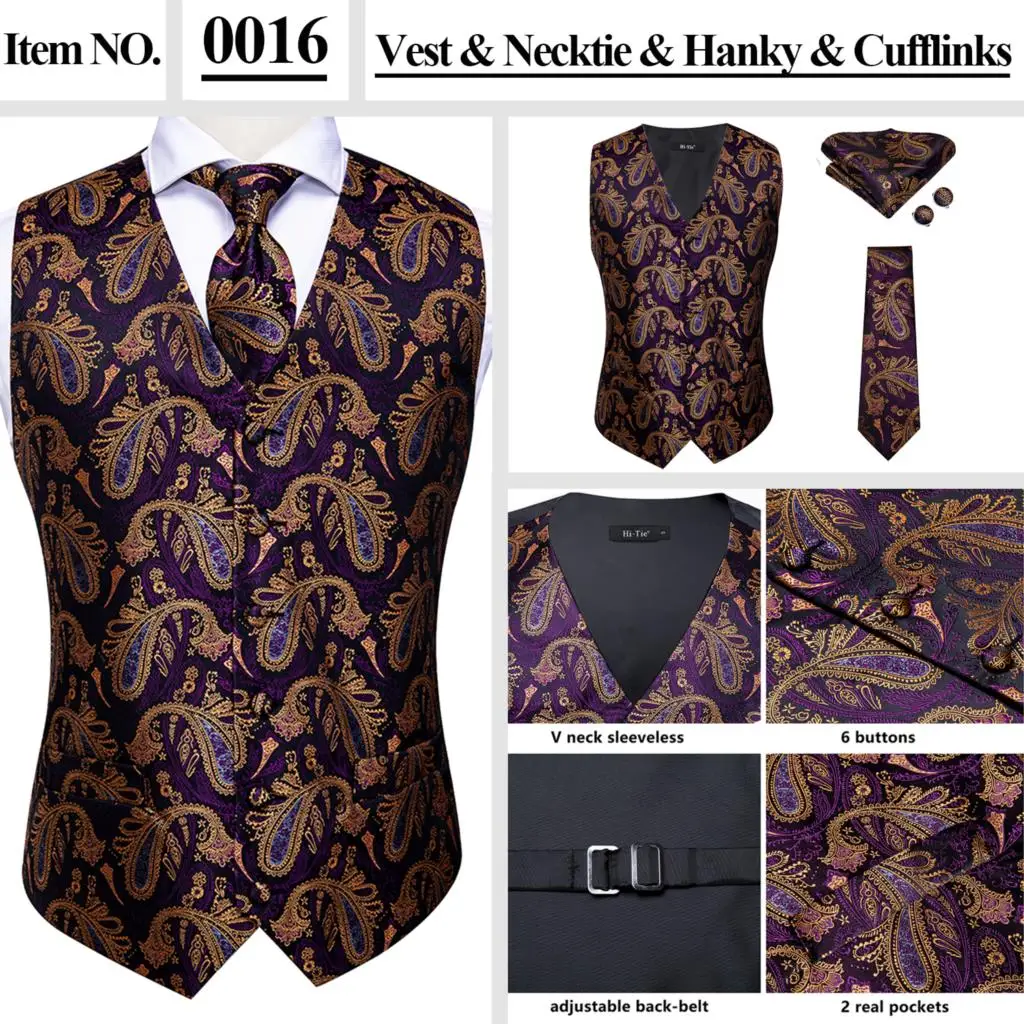 casual blazer High Quality Silk Mens Slim Fit 4pcs Vest Necktie Hankerchief Cufflinks Suit Waistcoat Jacket Neck Tie Set Floral Paisley Solid coat suit for men