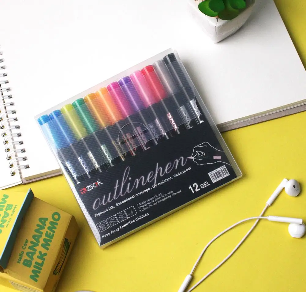 

12 color double line outline pen color hand account pen dream outline pen hand-painted stationery highlighter marker pen student