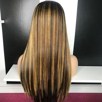 

13x4 Straight Honey Blond Ombre Color Highlight Lace Front Human Hair Wigs for Women Remy Brazilian Invisible Plucked Glueless