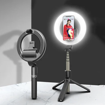 

2020 New 4 in 1 Selfie LED Ring Light Wireless Bluetooth Selfie Stick Mini Tripods Handheld Extendable Selfie Stick With Remote