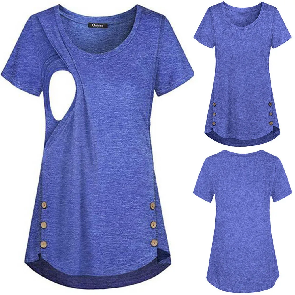 Модная блузка для беременных женщин сплошного цвета с кнопками грудного вскармливания рубашка для беременных Повседневный Женский Топ Одежда для беременных C850