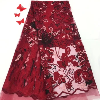 

African Lace Fabric Wine Embroidered Nigerian Laces Fabric Bridal High Quality French Tulle Lace Fabric For Women RF2845