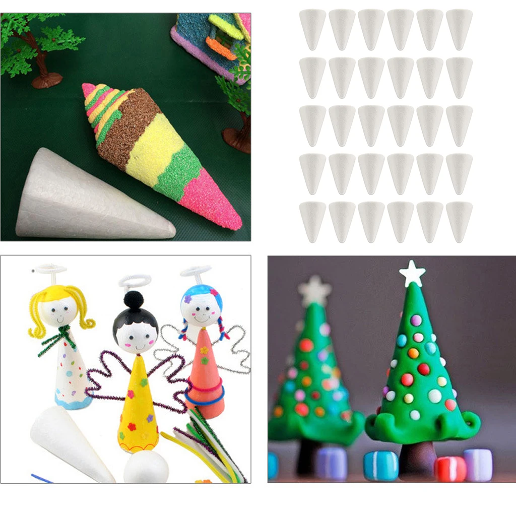 30pcs White Cone Shape Styrofoam Doll Ornament For Party Decor DIY Kid Craft Making  party decor modelling craft , 68 x 23  mm 