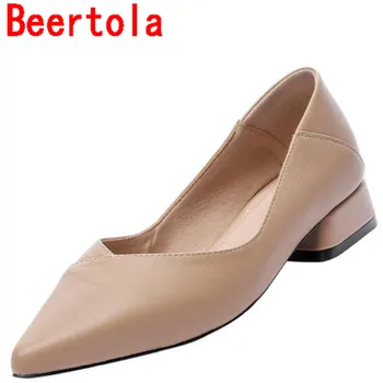 

Brand Beertola Classic Women's Pointed Toe Slip On Low Heel Office Work Shoes Women Zapatos Mujer Outside Ladies Shoes Black