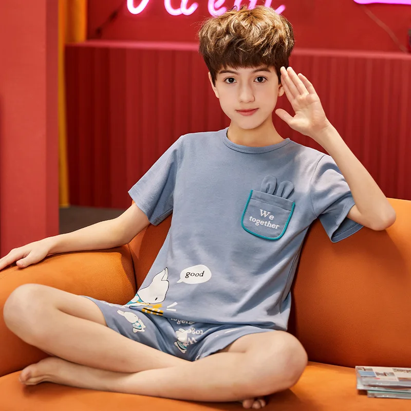 Summer Teenager Boy Pajamas Sets Anime Print Kids T Shirt Shorts Homewear Suits 2-12 Yrs Child Sleepwear Toddler Casual Clothes custom pajama sets	 Sleepwear & Robes