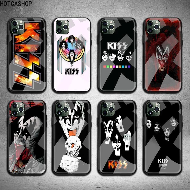 case iphone 6 America Kiss Rock Band Phone Case Tempered Glass For iPhone 12 pro max mini 11 Pro XR XS MAX 8 X 7 6S 6 Plus SE 2020 case iphone 8 silicone case