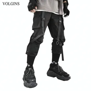 

Streetwear Sweatpants Pants Men Elastic Waist Harajuku Solid Ribbons Harem Pants Baggy High Street Men Trousers