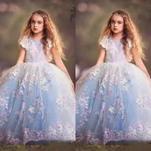 Красивое платье принцессы с цветочным узором для девочек; кружевное бальное платье с блестками и короткими рукавами, украшенное бусинами; праздничное платье для девочек на заказ