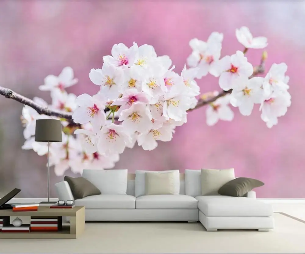 Customized large mural wallpaper wall covering HD beautiful hand-painted pink peach blossom simple TV background | Обустройство дома
