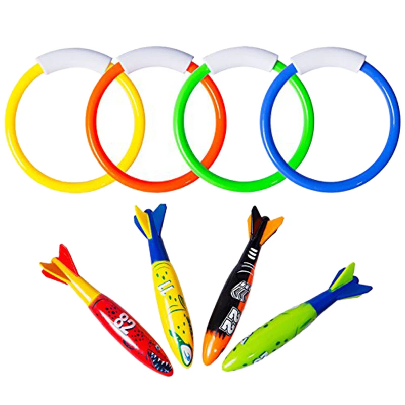 

8 Pcs Underwater Swimming Pool Diving Rings, Diving Throw Bandits Toys For Kids Gift Set. Training Dive Toys For Learn