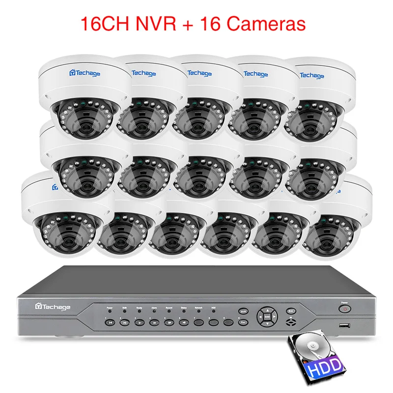 Techage 16CH 5MP 48V H.265 POE NVR система безопасности купольная POE ip-камера односторонняя аудио запись Onvif CCTV комплект видеонаблюдения - Цвет: 16CH NVR 16 Cameras
