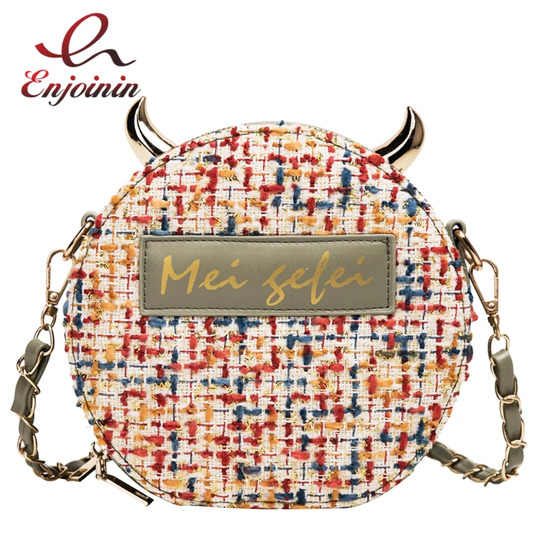 

New Arrival Devil Design Round Pu Leather Women Shoulder Bag Tote Crossbody Bag Ladies Clutch Bag Handbag Bolsa Chain Purse Flap