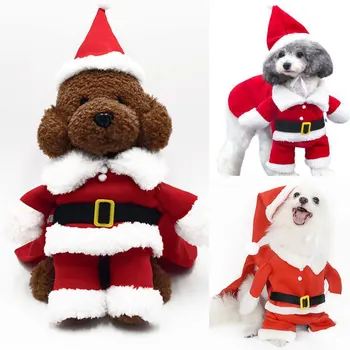 

Christmas Pet Dog Costumes W/ Hat Funny Santa Claus Clothes F/ Dogs Winter Dog Suit With Cap Puppy Pet Coat Jacket Warm Clothing