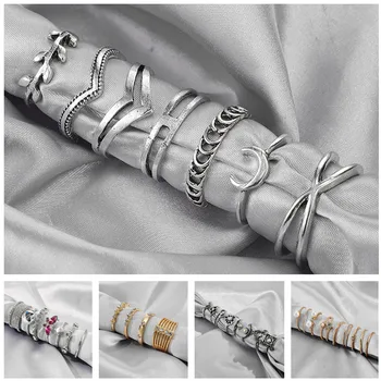 

Bohemian Retro Star Heart Charm Rings Set Crystal Stone Gold Silver Color Hollow Midi Finger Bands for Women Jewelry Accessories