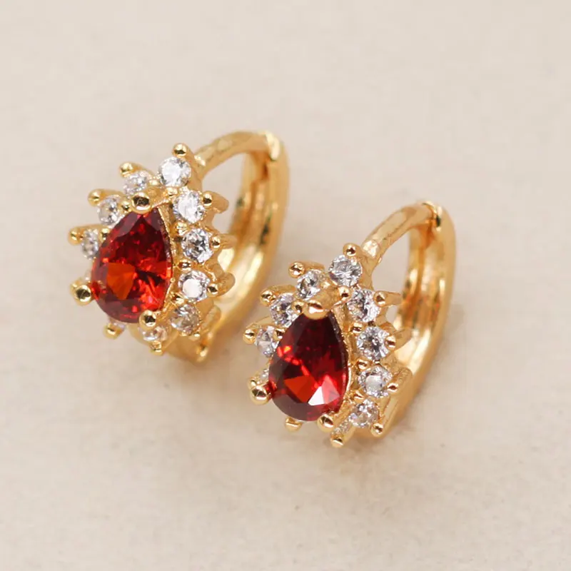 Fashion Jewelry Women Earrings Bohemian Jewelry Indian Style Flower Luxury Ear Rings Big Gem Zircon Gold Earrings OBS1318 - Окраска металла: Red Zircon