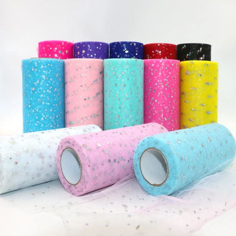 Glitter Sequin Tulle Roll 15cm*22m Spool Tutu skirt Wedding Decoration Organza Laser DIY Birthday Party Supplies | Дом и сад