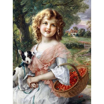 

Diamond Embroidery Mosaic Portrait Girl Hugging Puppy Diamond Painting Full Square/Round Picture Of Rhinestones Painting