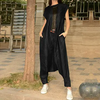 

New Women Casual Baggy Short Sleeve Playsuit Overall Hip Hop Summer Fashion Jumpsuit Drop Crotch Drape Harem Pants Plus Size