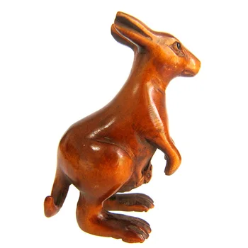

Y4200 - 2" Hand Carved Boxwood Netsuke Figurine : Kangaroo mom and