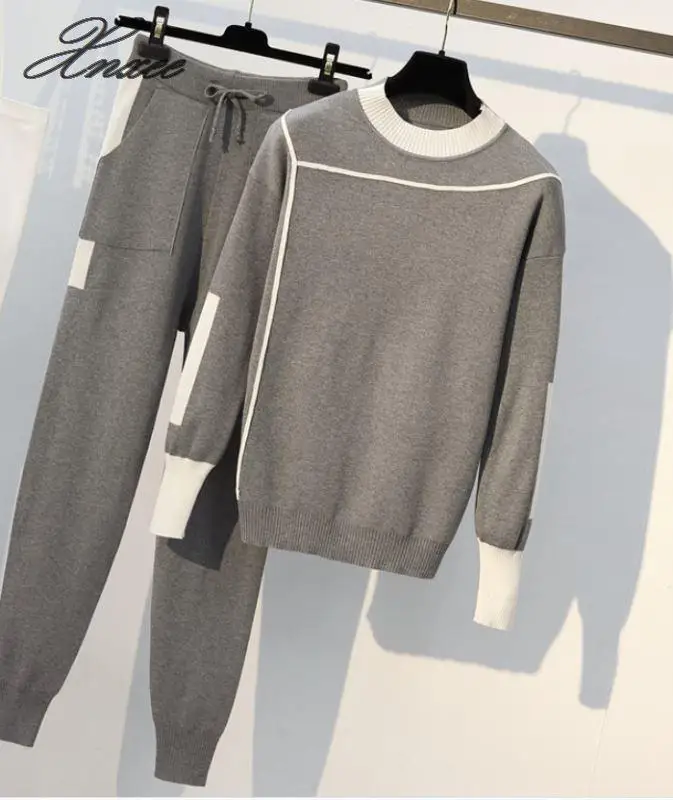 

Women Knitted 2 Piece Set Casual Sportsuit O Neck Long Sleeve Pullover Sweater And Pant Set Autumn Winter 2Pcs Clothes Tracksuit