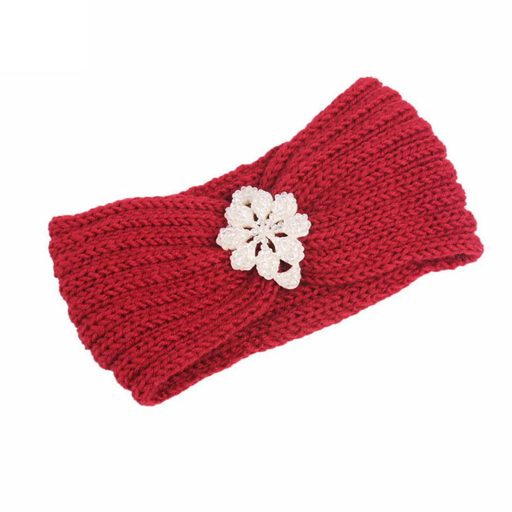 1Pcs Women Knitted Headbands Winter Warmer Ear Knitted Hair Accessories Crochet Wide Pearl Headwrap Headdress Turban Hairband